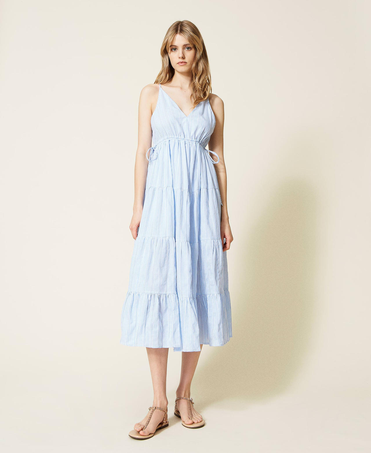 Striped jacquard midi dress "Placid Blue” Even Stripe Woman 221LM2GCC-02