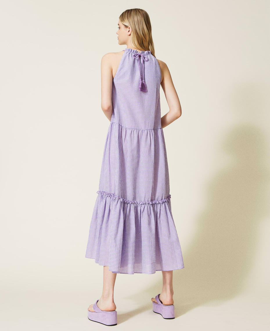 Long gingham dress with flounce "Pastel Lilac” Gingham Woman 221LM2HCC-03