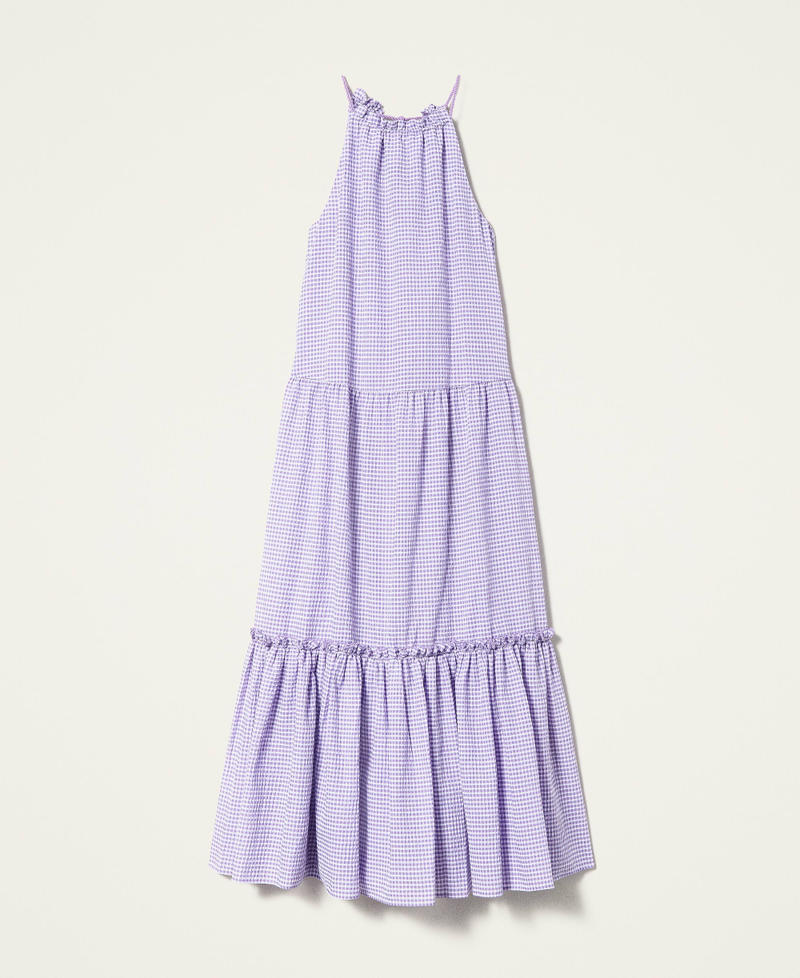 Long gingham dress with flounce "Pastel Lilac” Gingham Woman 221LM2HCC-0S