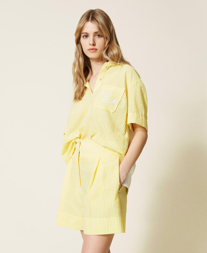 Gingham shorts with pleats "Celandine” Yellow Gingham Woman 221LM2HDD-02