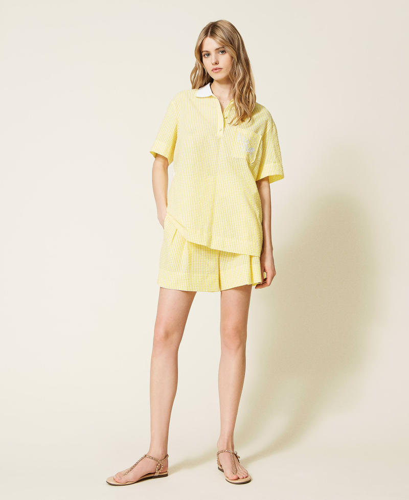 Gingham shorts with pleats "Celandine” Yellow Gingham Woman 221LM2HDD-0T
