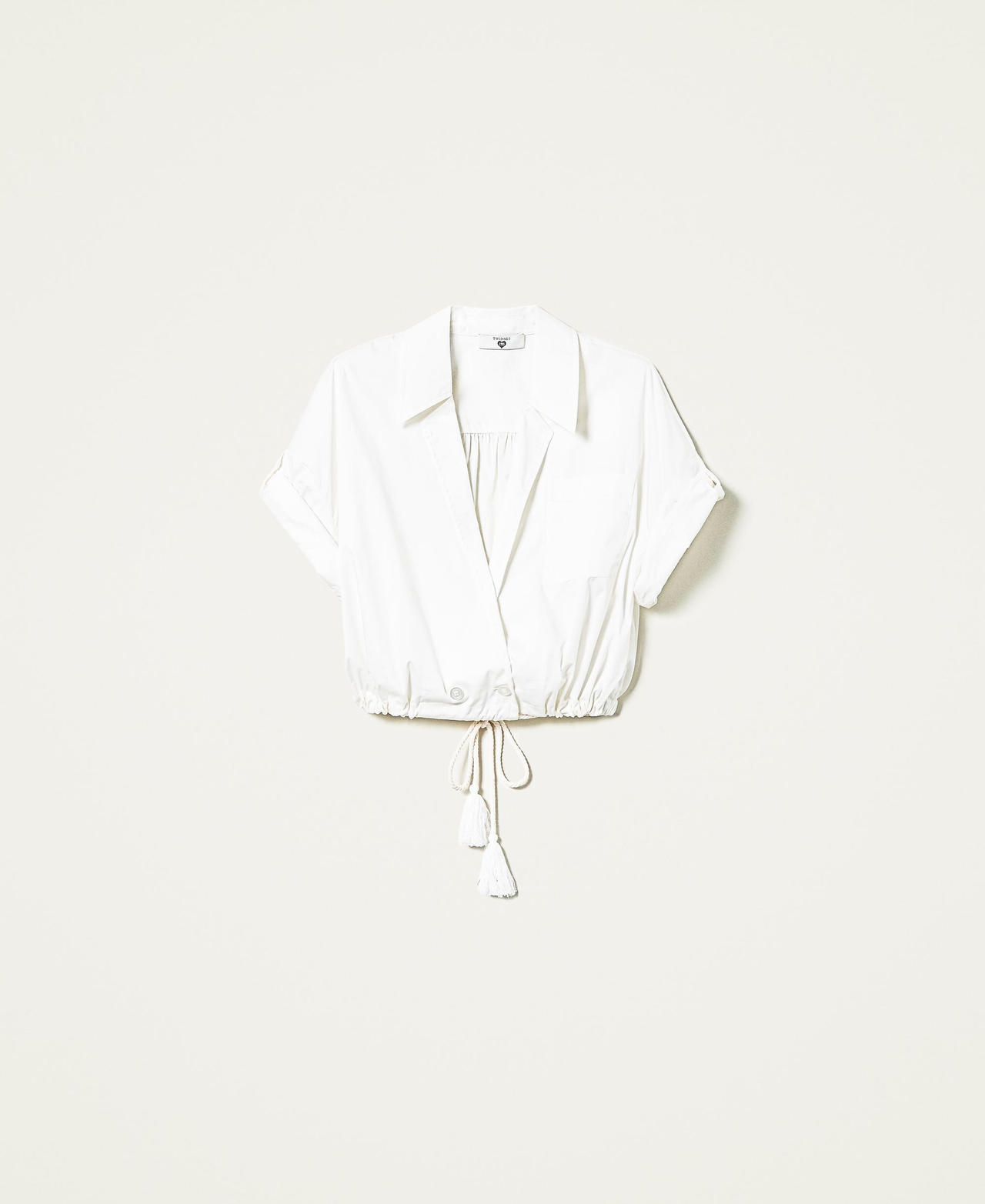 Cropped stretch poplin shirt Off White Woman 221LM2LAA-0S