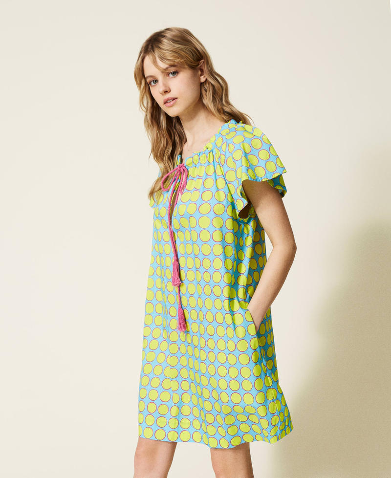 Abito corto in popeline a pois