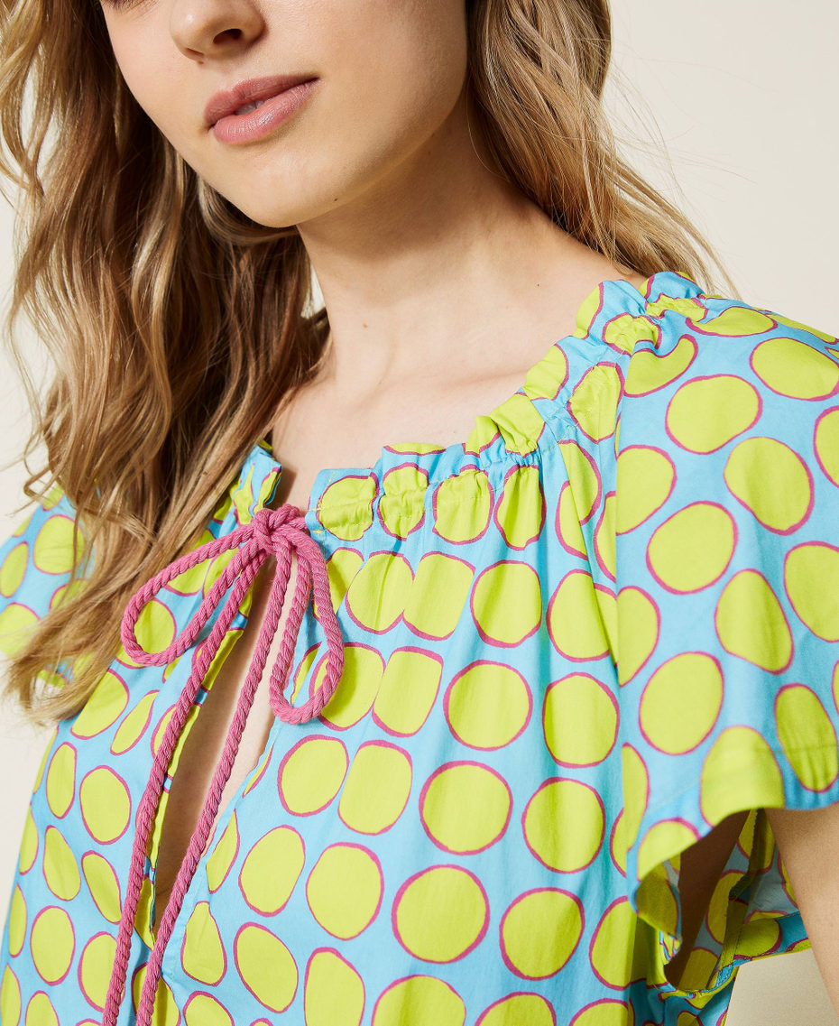 Abito corto in popeline a pois