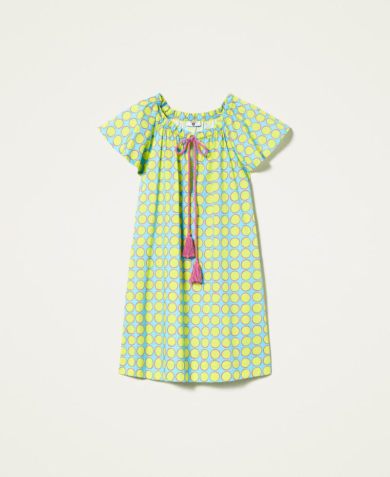 Abito corto in popeline a pois