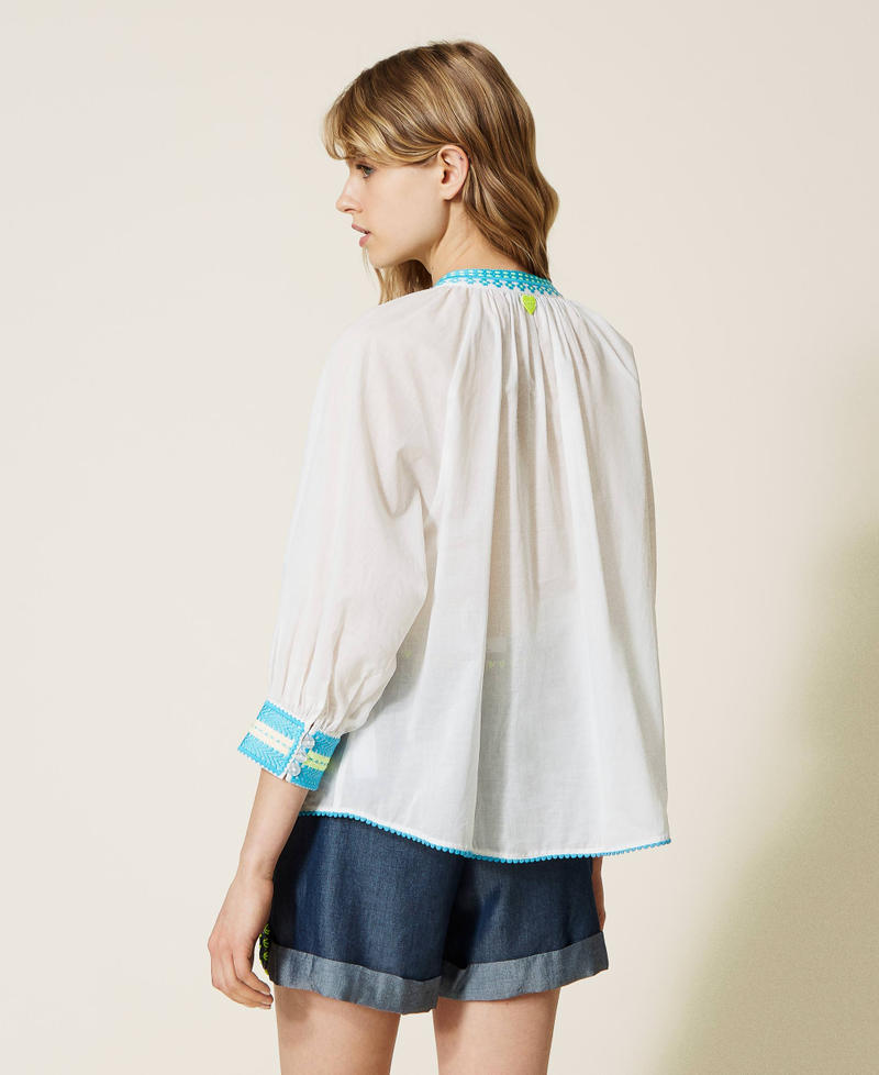 Muslin blouse with embroidery Off White / Iceland Blue / Neon Yellow Multicolour Woman 221LM2MAA-03