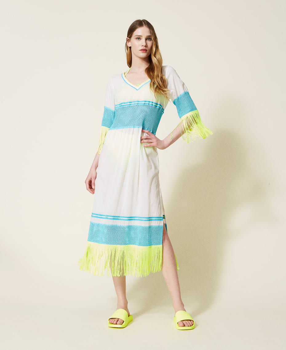 Платье-кафтан из муслина с вышивкой Разноцветный Серо-белый / Исландский Синий / Желтый Флуоресцентный женщина 221LM2MDD-01