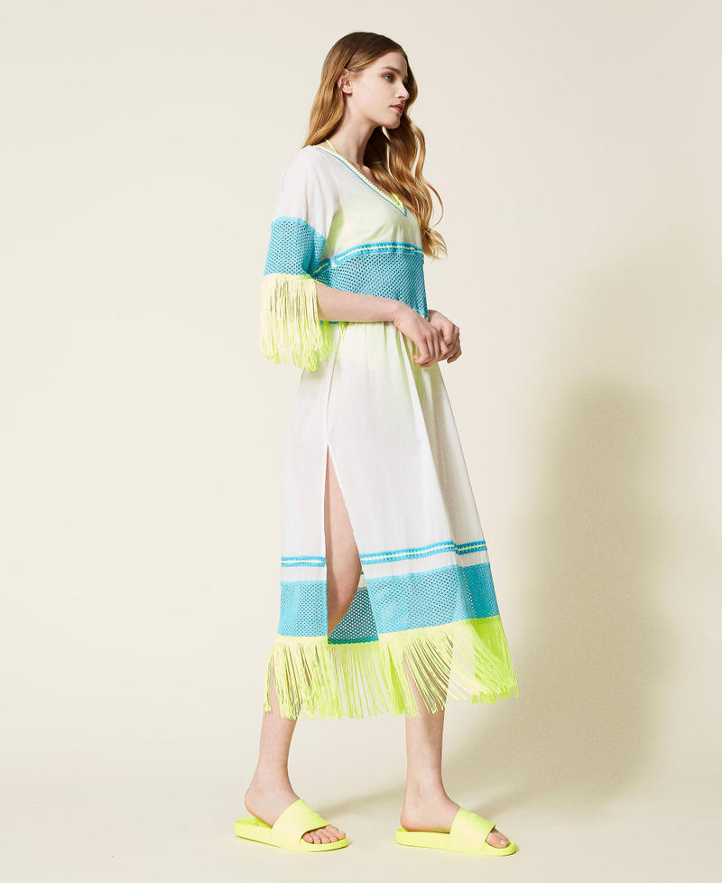 Платье-кафтан из муслина с вышивкой Разноцветный Серо-белый / Исландский Синий / Желтый Флуоресцентный женщина 221LM2MDD-02
