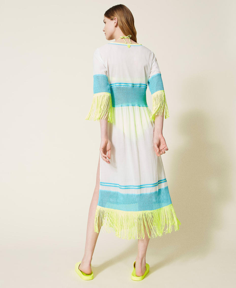 Платье-кафтан из муслина с вышивкой Разноцветный Серо-белый / Исландский Синий / Желтый Флуоресцентный женщина 221LM2MDD-03