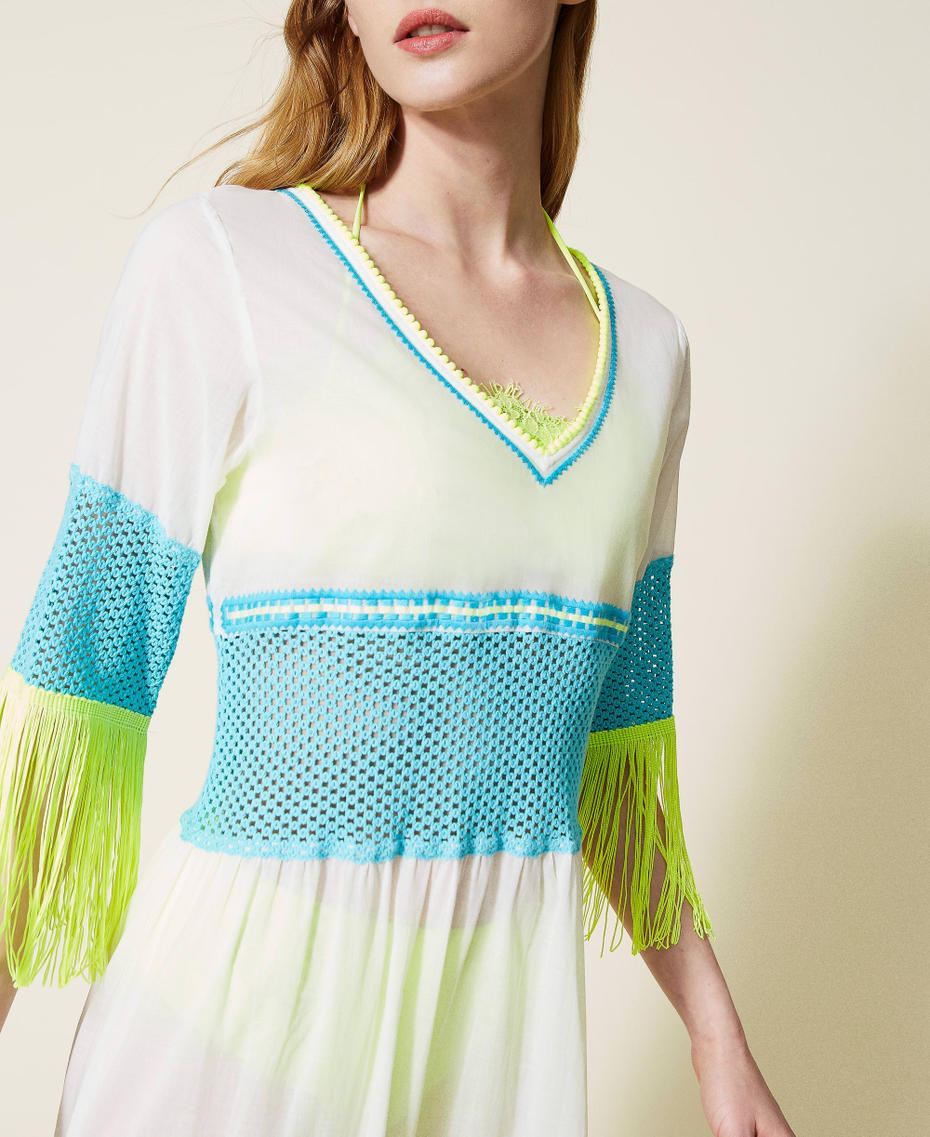 Платье-кафтан из муслина с вышивкой Разноцветный Серо-белый / Исландский Синий / Желтый Флуоресцентный женщина 221LM2MDD-04