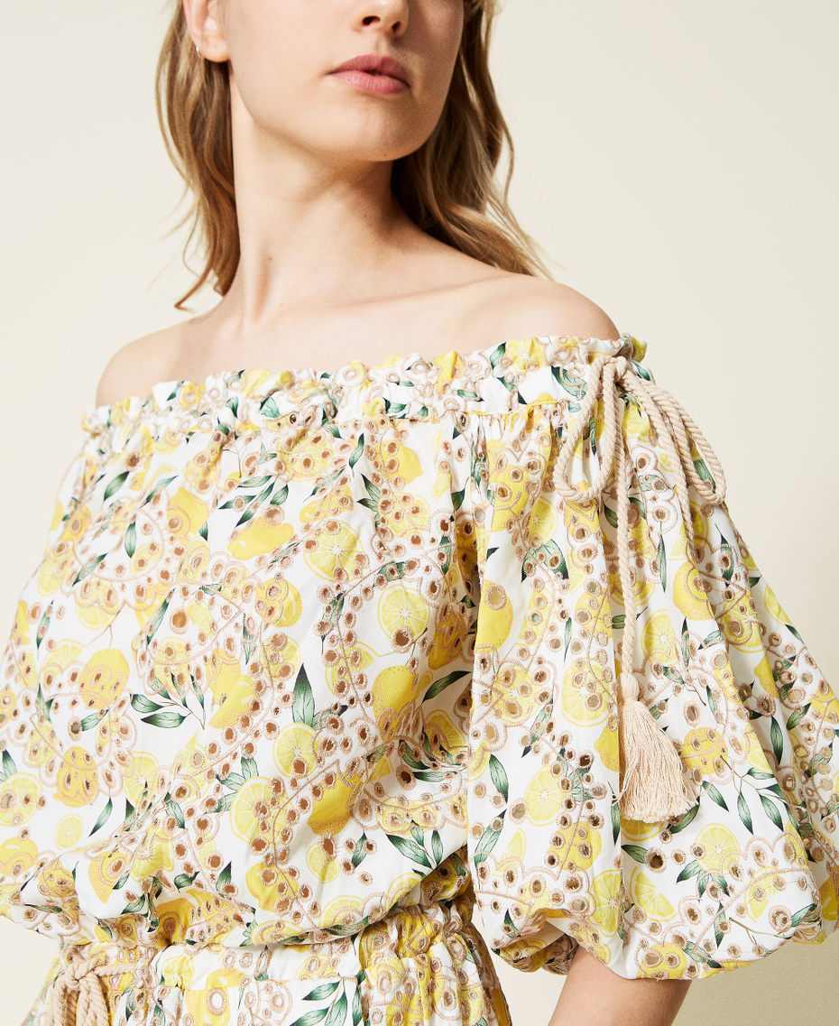 Printed jumpsuit with broderie anglaise