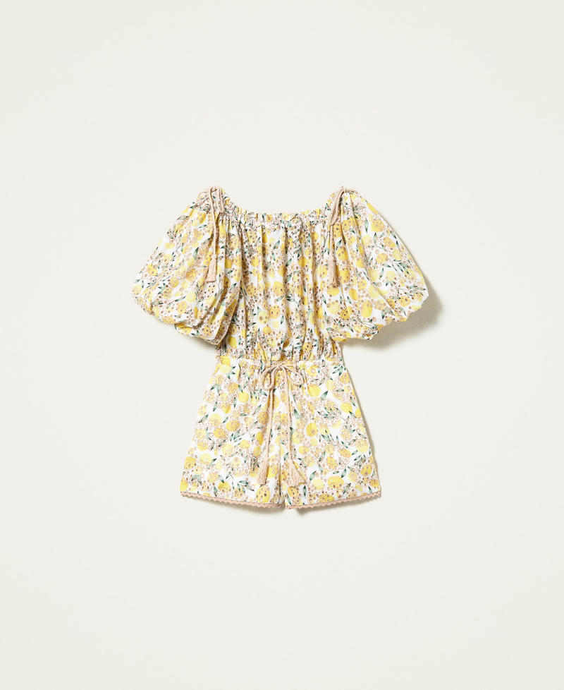 Printed jumpsuit with broderie anglaise