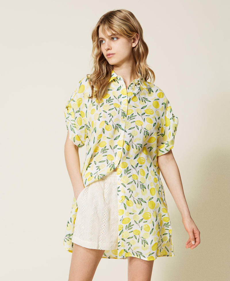 Printed ramie shirt dress Lemon Print Woman 221LM2NJJ-02