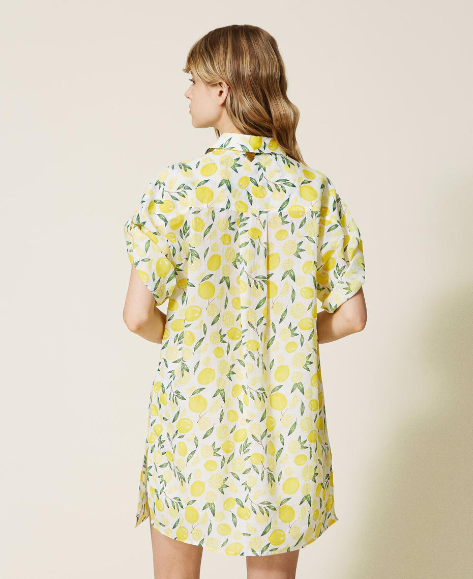 Hemdblusenkleid aus bedrucktem Ramie Zitronenprint Frau 221LM2NJJ-03