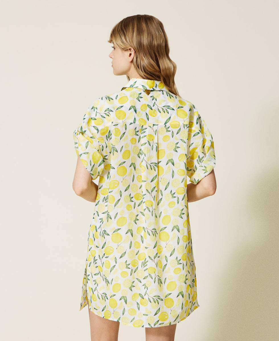 Printed ramie shirt dress Woman Yellow TWINSET Milano