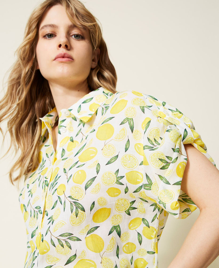 Printed ramie shirt dress
