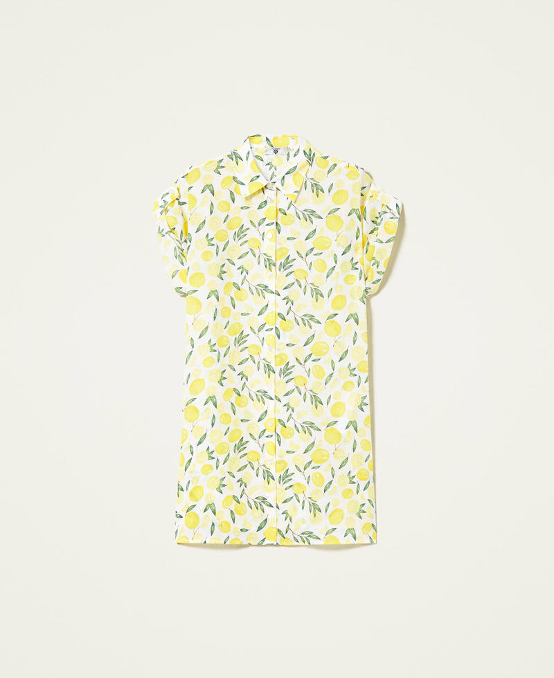 Hemdblusenkleid aus bedrucktem Ramie Zitronenprint Frau 221LM2NJJ-0S
