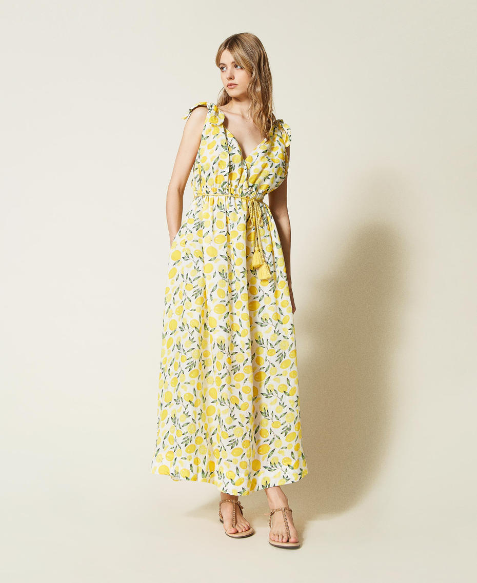 Long ramie dress with belt Lemon Print Woman 221LM2NLL-01