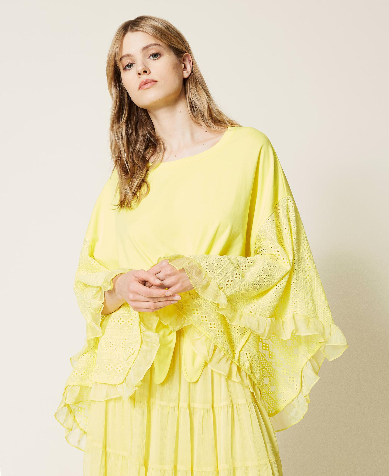 Blouse cropped avec broderie Jaune « Celandine » Femme 221LM2PAA-03