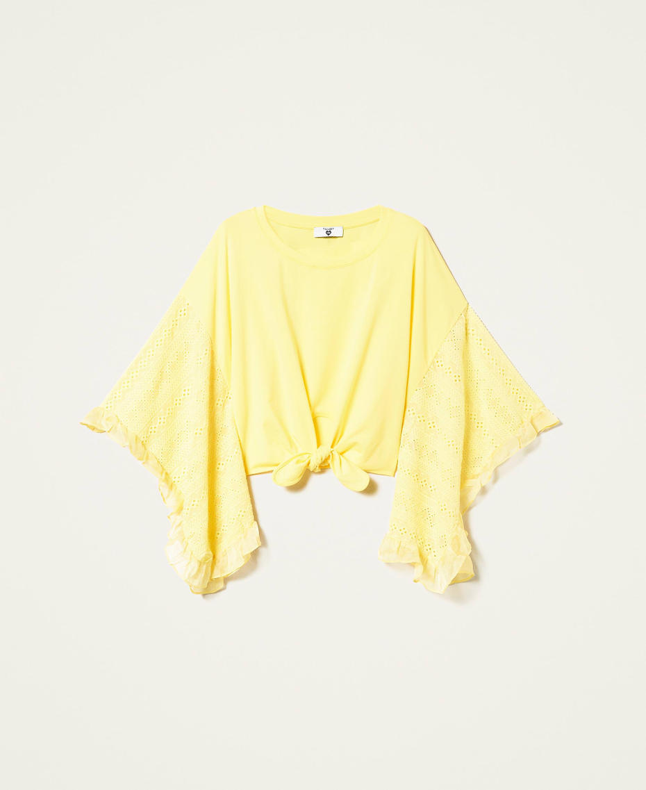 Cropped-Bluse mit Stickerei „Celandine“-Gelb Frau 221LM2PAA-0S