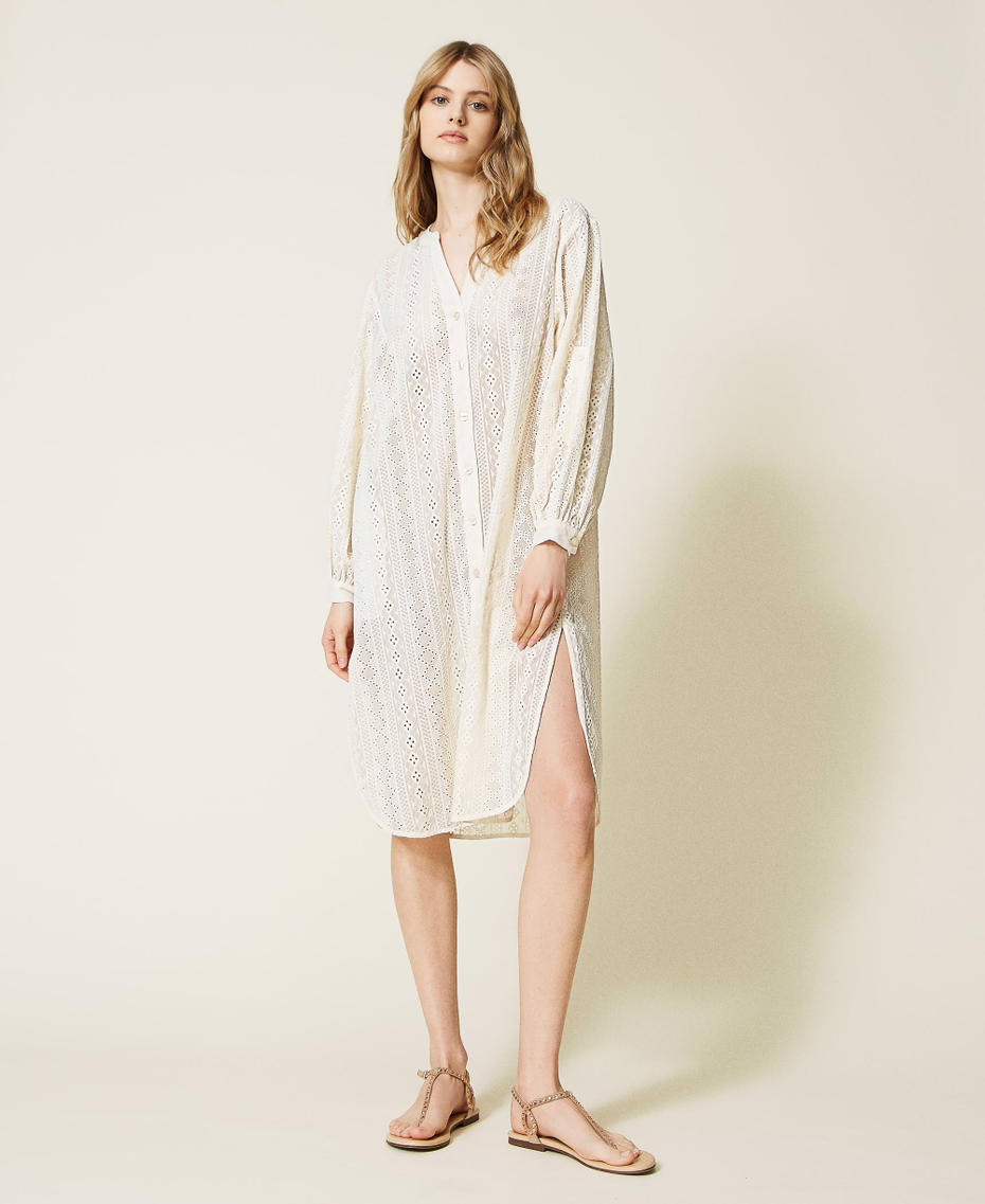 Midi shirt dress with embroidery "Cuban Sand Light” Beige Woman 221LM2PCC-01