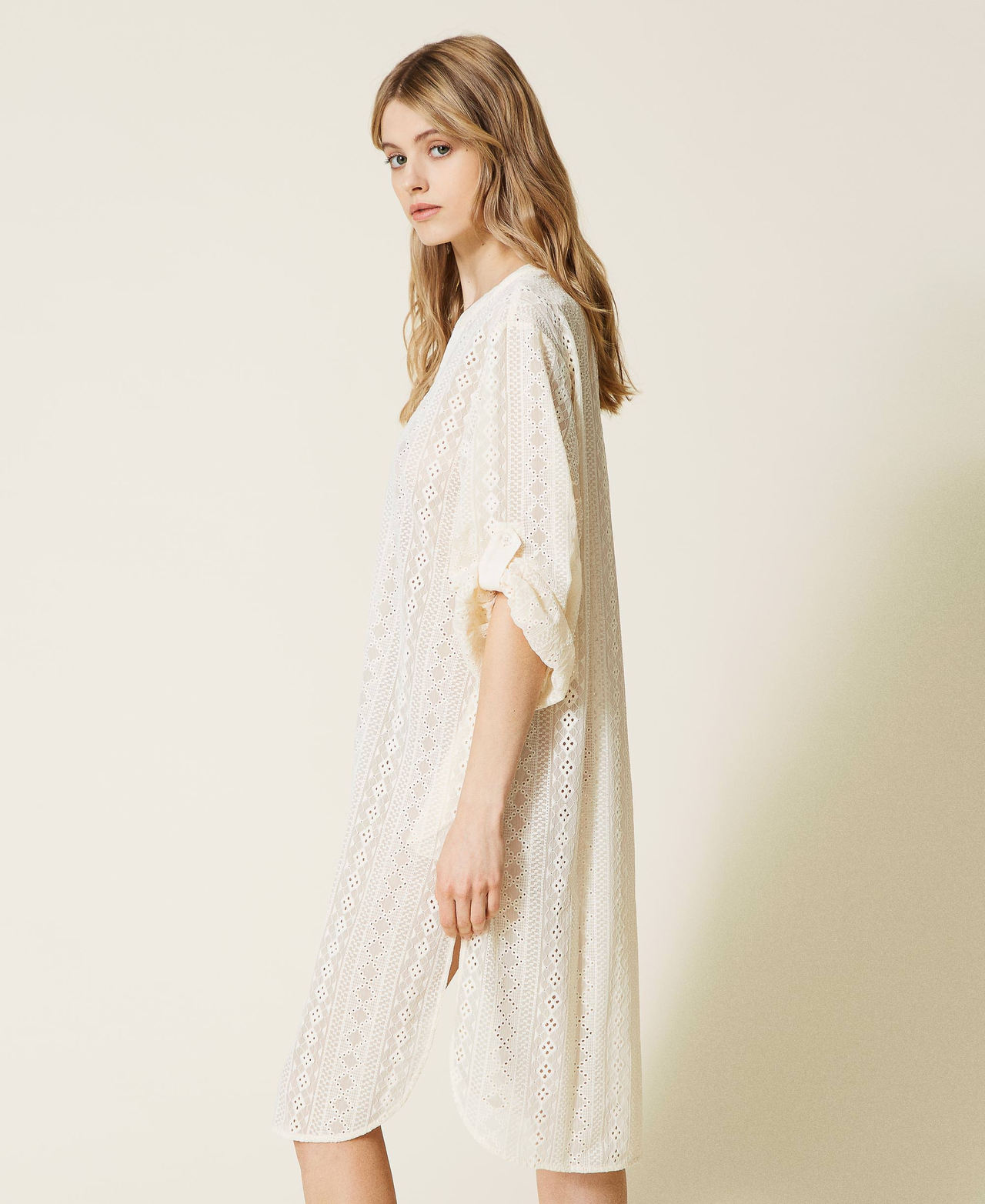 Midi shirt dress with embroidery "Cuban Sand Light” Beige Woman 221LM2PCC-02