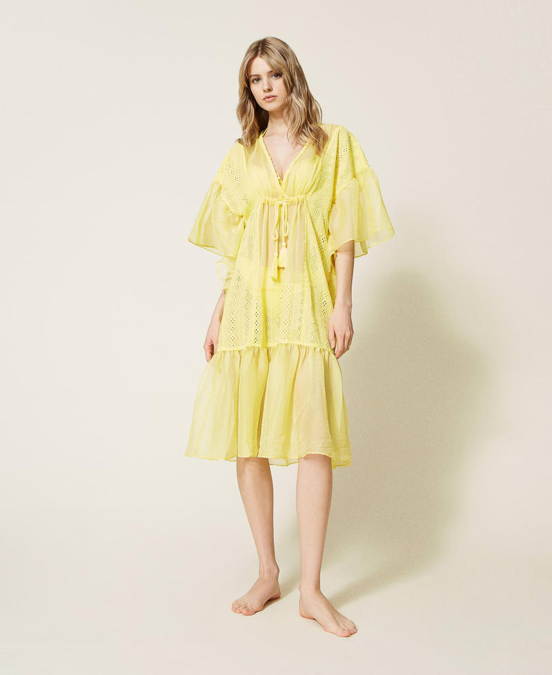 Abito caftano longuette con cintura