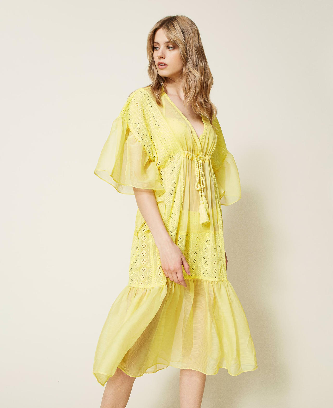Midi kaftan dress with belt "Celandine” Yellow Woman 221LM2PEE-02