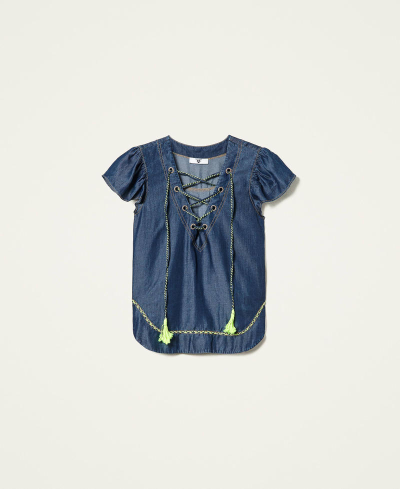 Блузка с флуоресцентной вышивкой Тёмный Деним женщина 221LM2QAA-0S