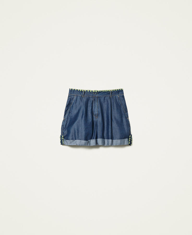 Shorts with neon-coloured embroidery Dark Denim Woman 221LM2QBB-0S