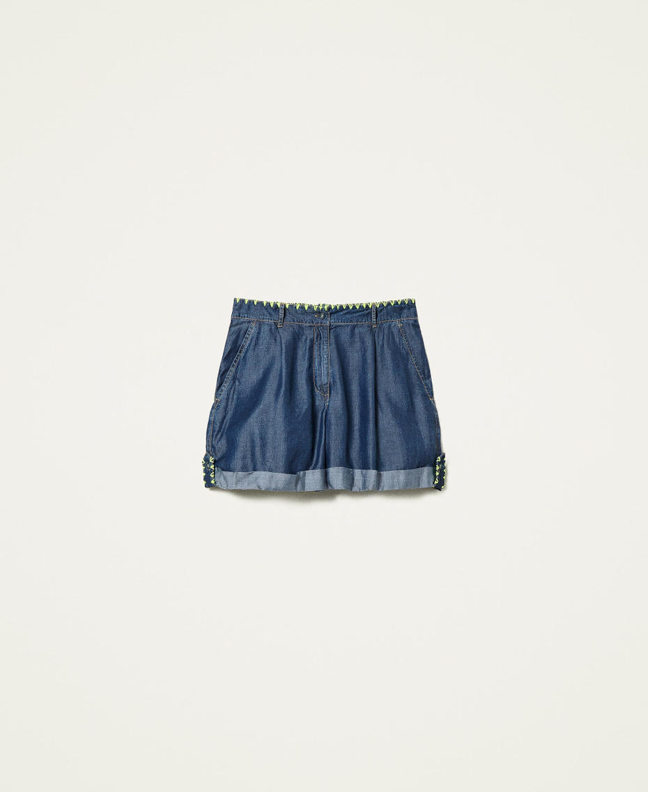 Shorts with neon-coloured embroidery Dark Denim Woman 221LM2QBB-0S