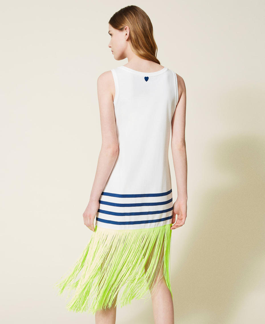 Dress with embroidery and fringes Off White / Blue Stripe / Neon Yellow Multicolour Woman 221LM2RGG-03