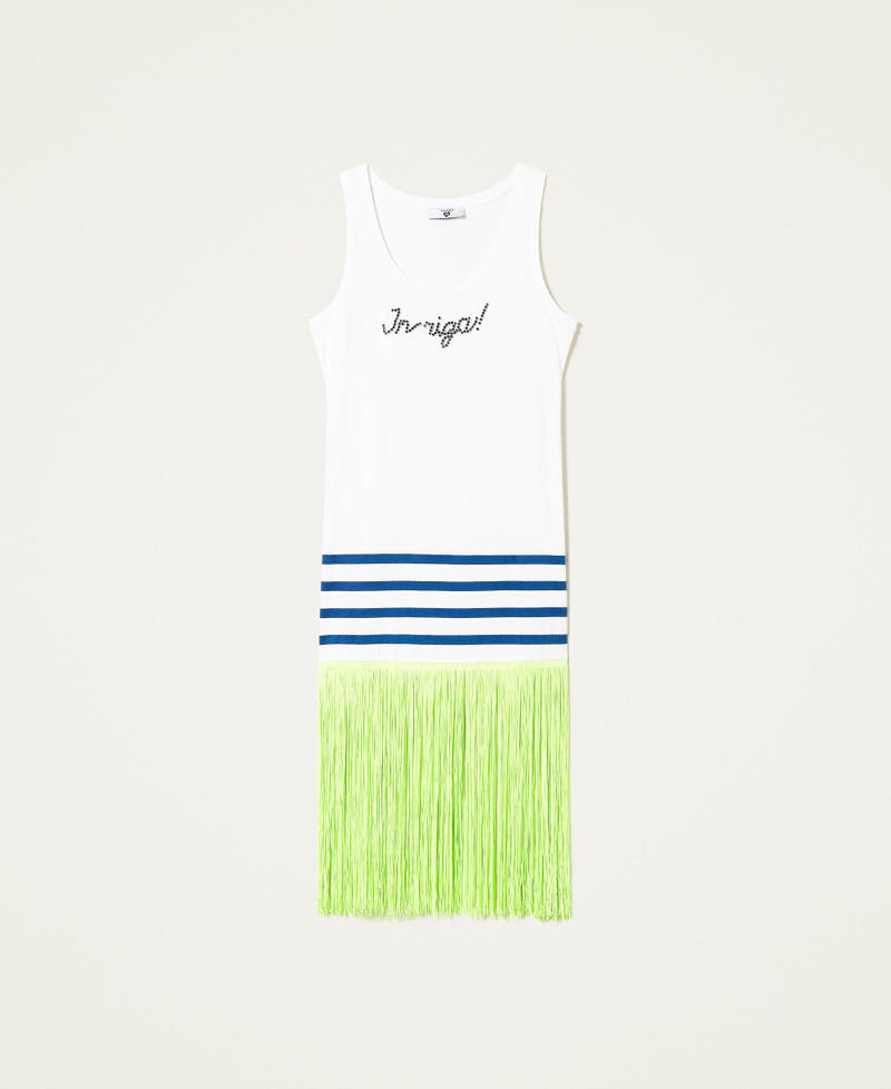Dress with embroidery and fringes Off White / Blue Stripe / Neon Yellow Multicolour Woman 221LM2RGG-0S