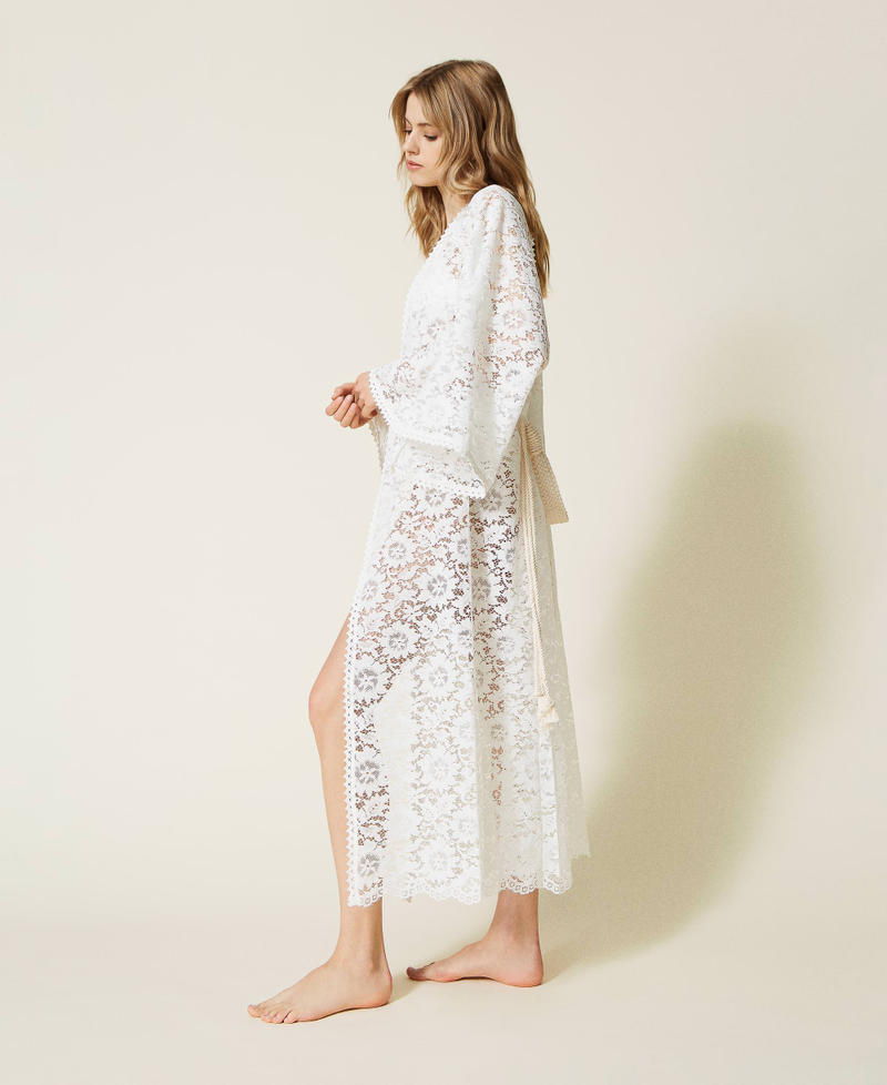 Caftano lungo in pizzo macramè Off White Donna 221LM2SAA_00526_01