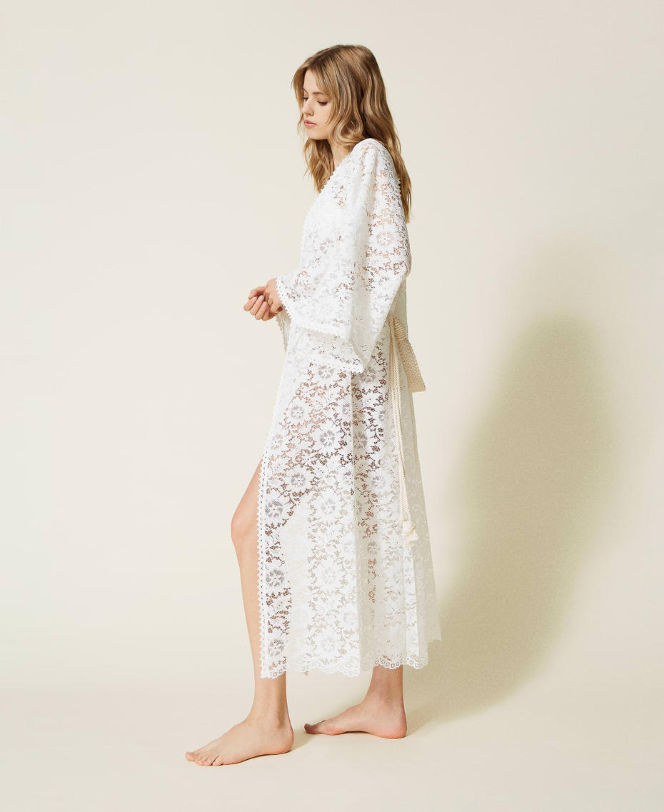 Caftano lungo in pizzo macramè Off White Donna 221LM2SAA_00526_01