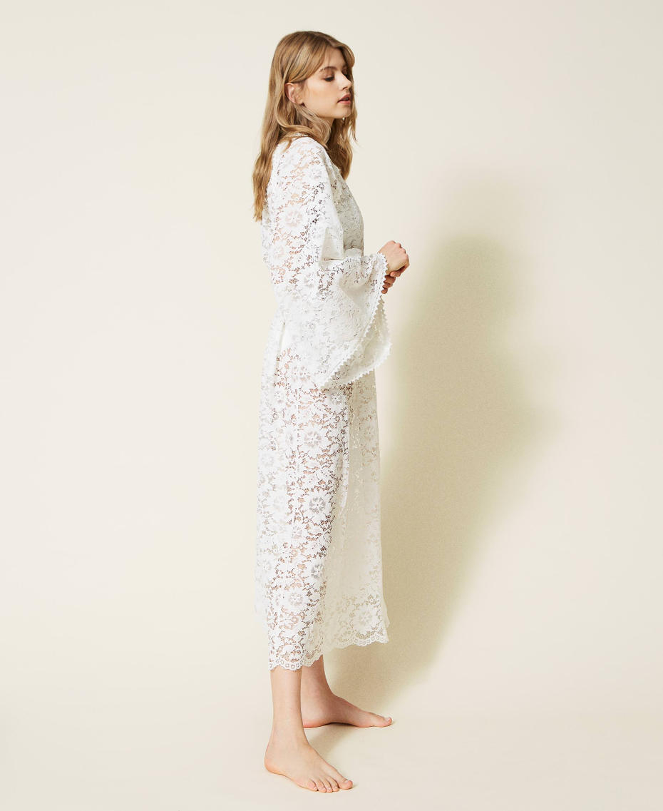 Caftano lungo in pizzo macramè Off White Donna 221LM2SAA_00526_03