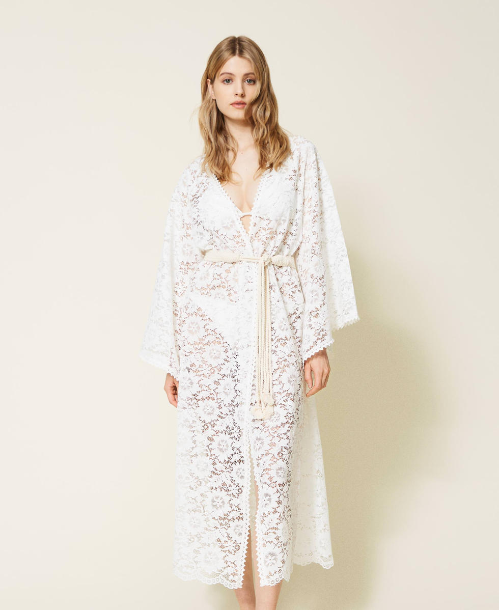 Caftano lungo in pizzo macram Donna Bianco TWINSET Milano