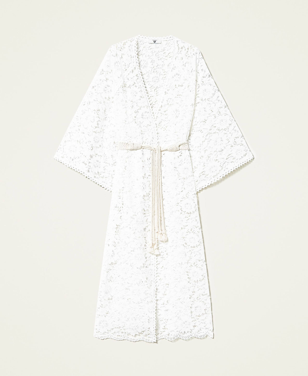 Caftano lungo in pizzo macramè Off White Donna 221LM2SAA_00526_0S