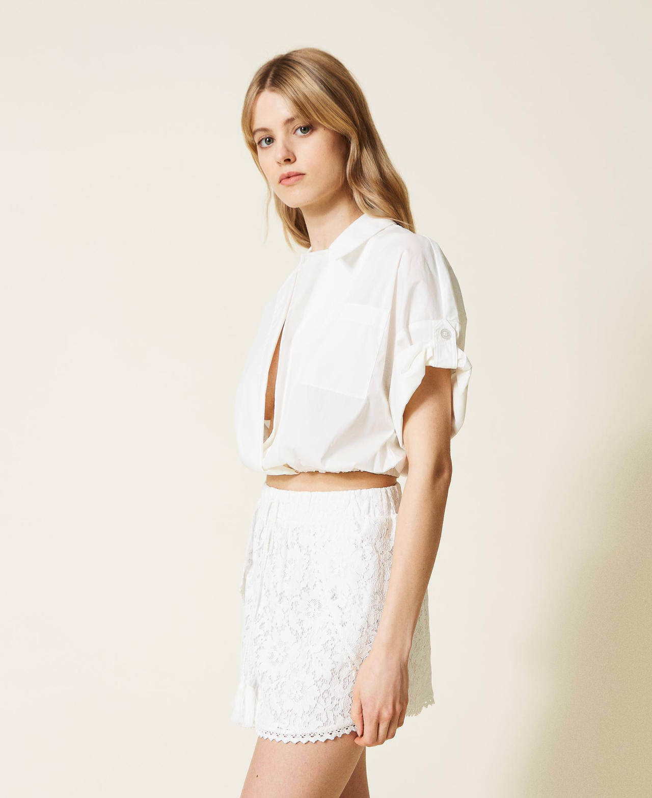 Macramé lace miniskirt Off White Woman 221LM2SBB-02