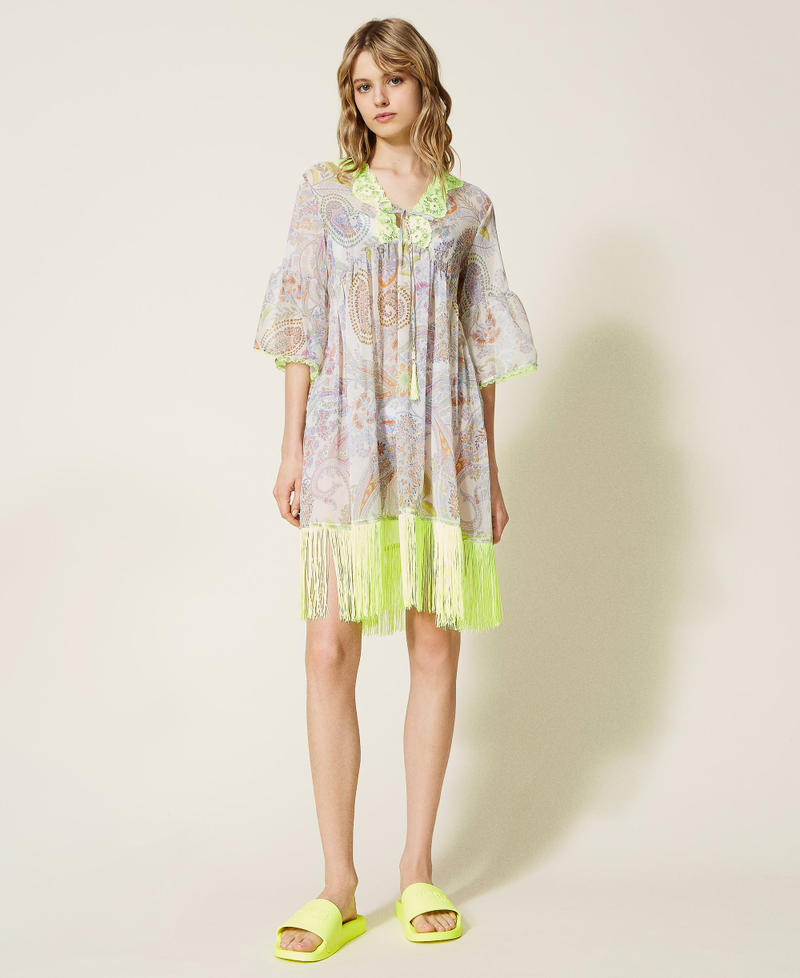 Kaftan dress with print and fringes Paisley and Flower Print Woman 221LM2TBB-01