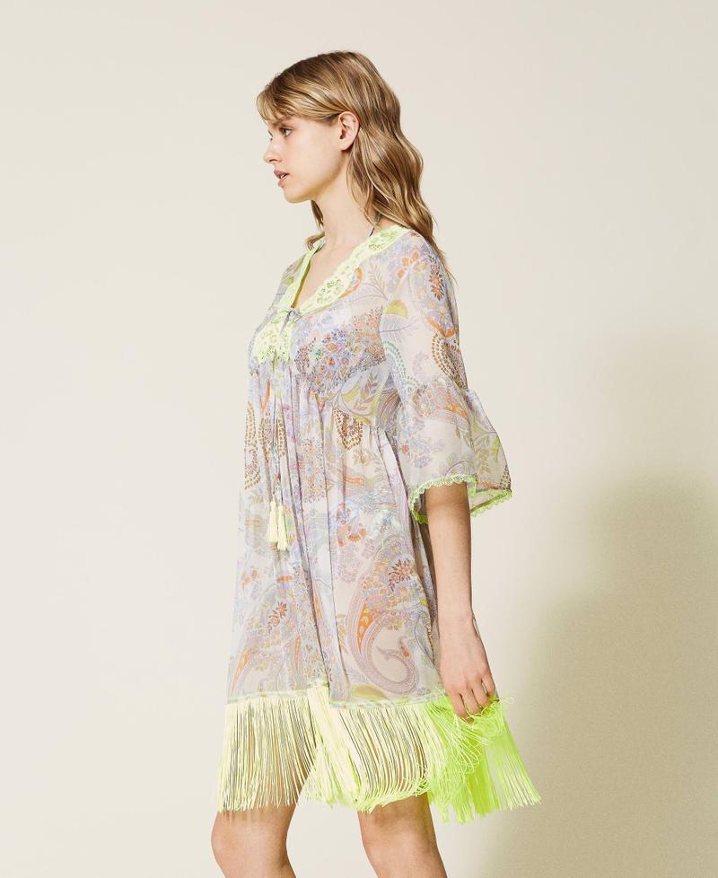 Kaftan dress with print and fringes Paisley and Flower Print Woman 221LM2TBB-02