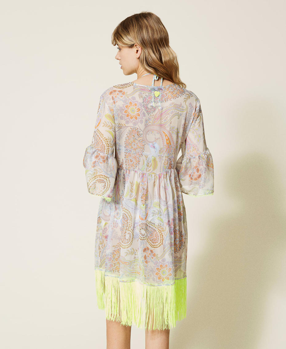 Kaftan dress with print and fringes