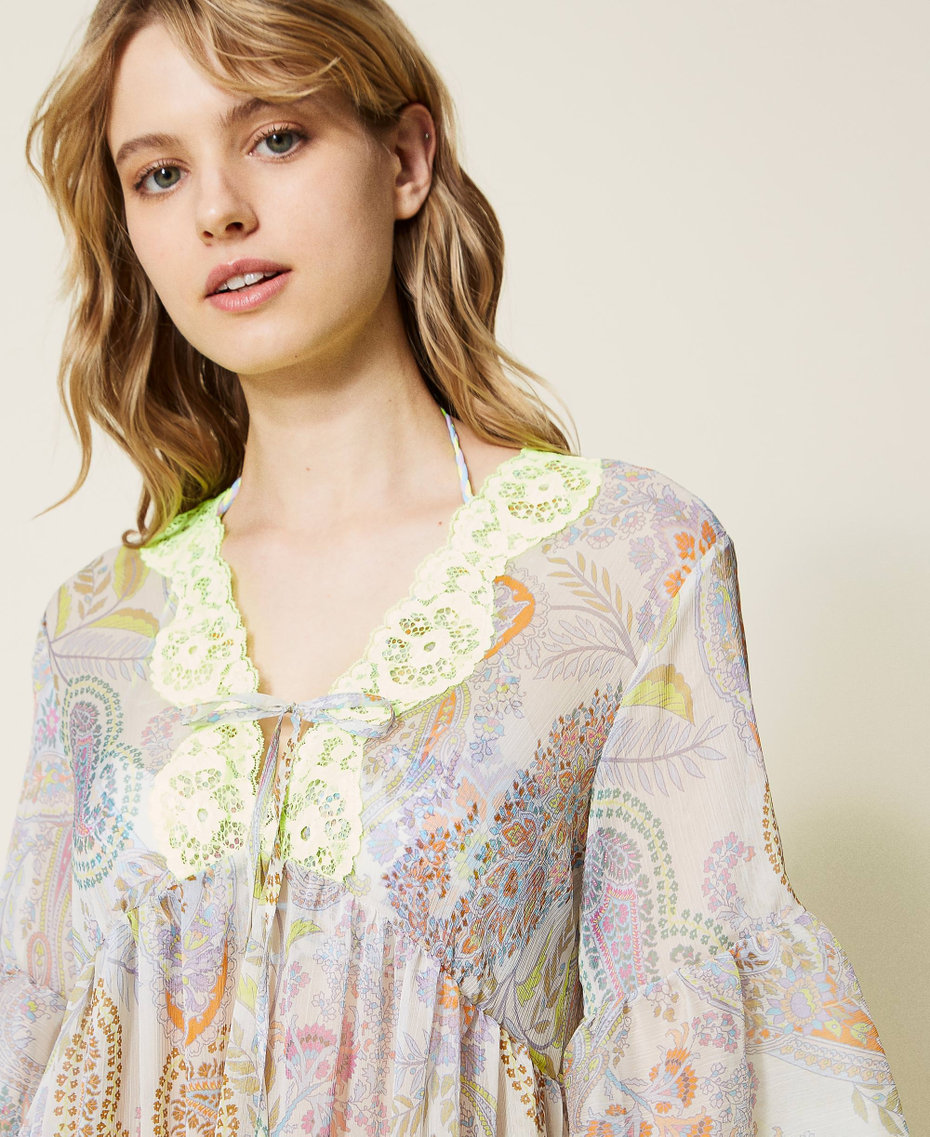 Kaftan dress with print and fringes Paisley and Flower Print Woman 221LM2TBB-04