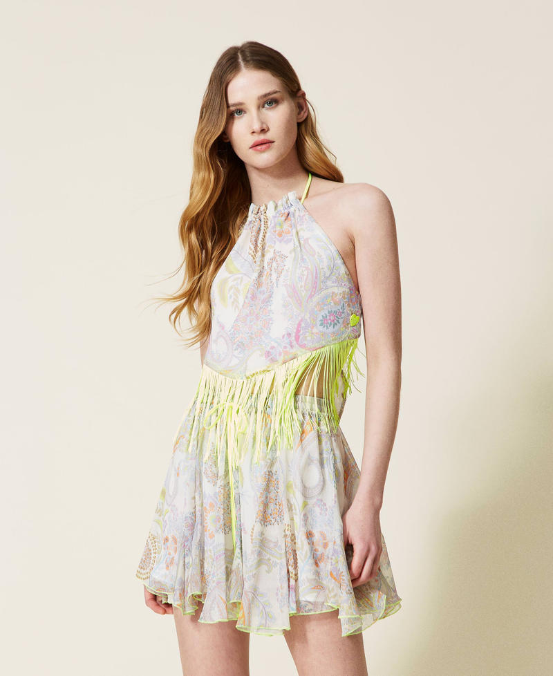 Miniskirt with print and drawstring