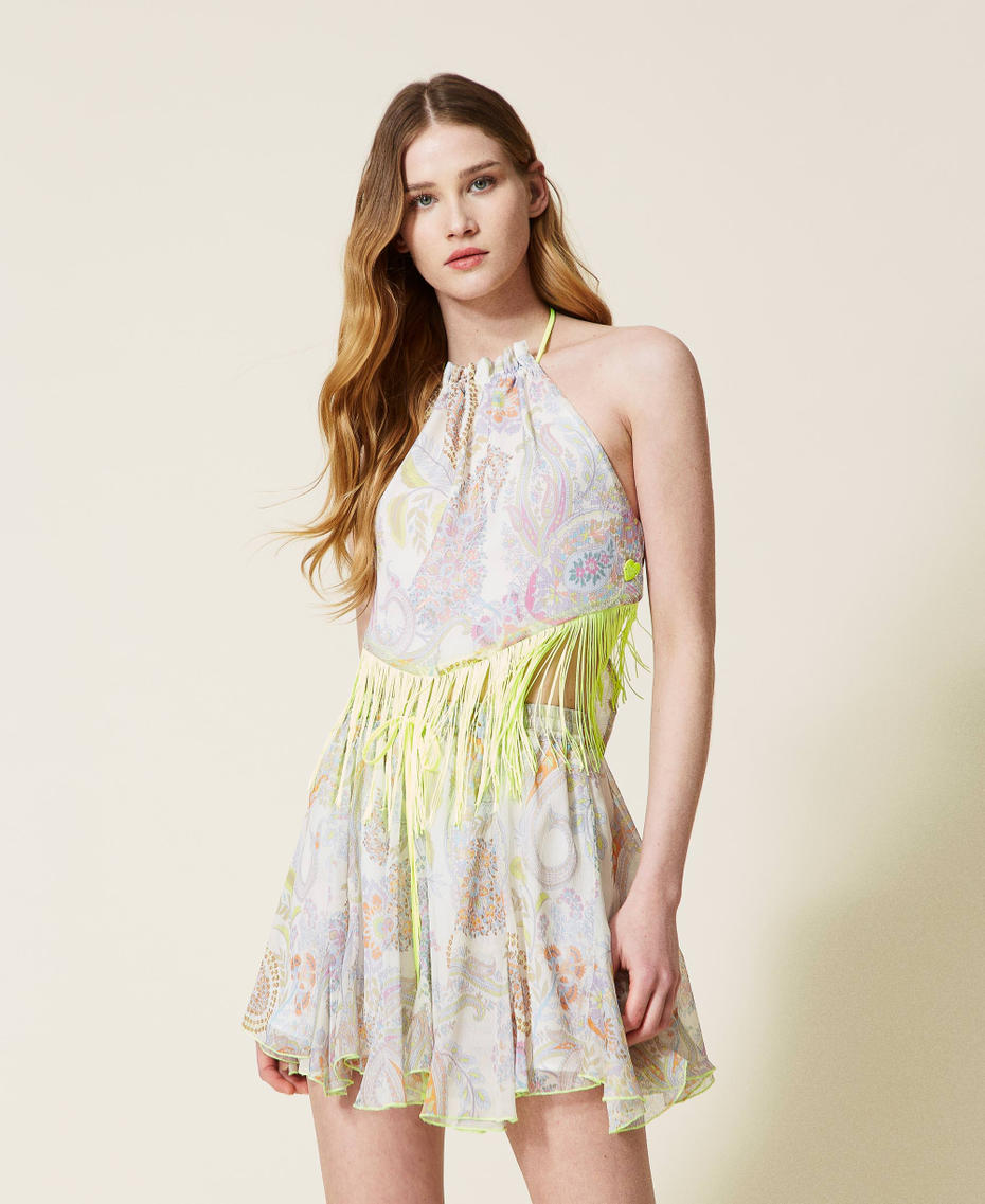 Miniskirt with print and drawstring
