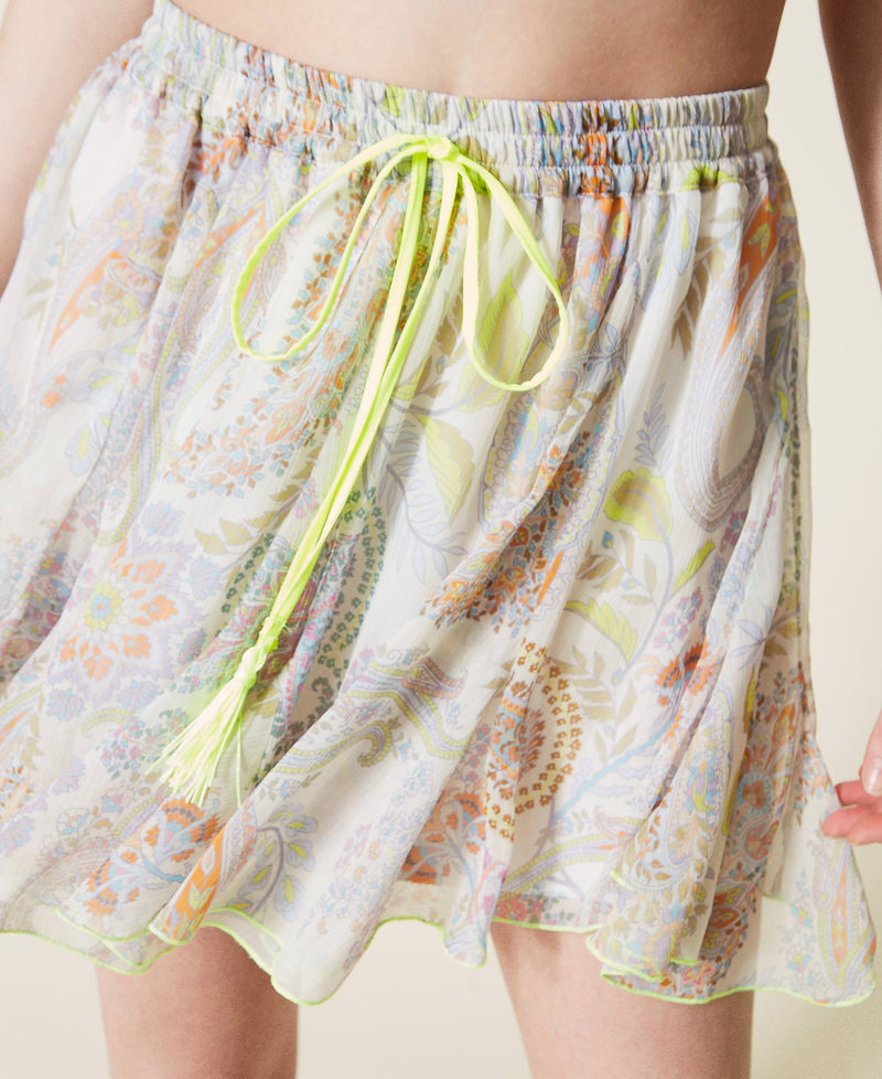 Miniskirt with print and drawstring