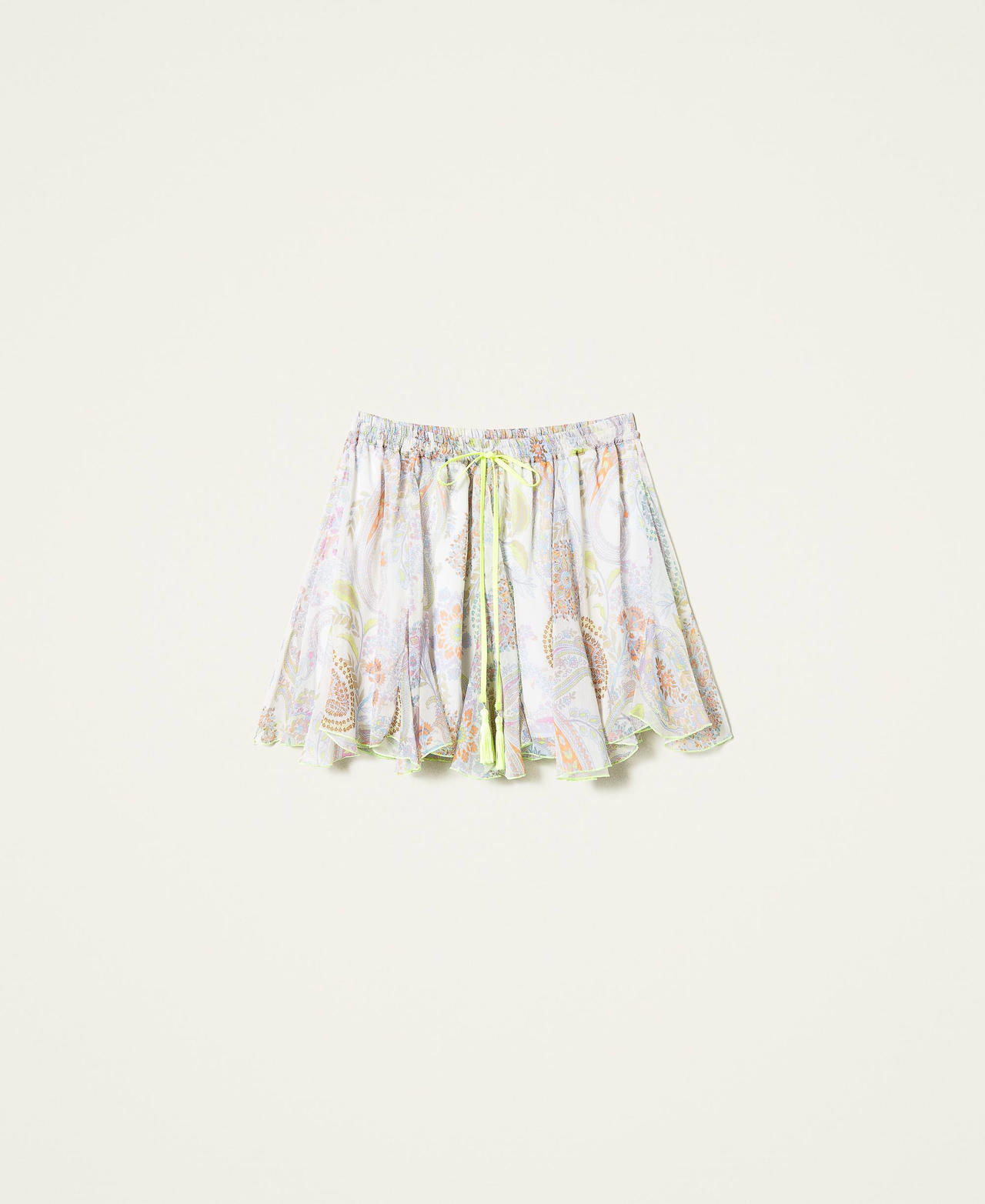 Miniskirt with print and drawstring