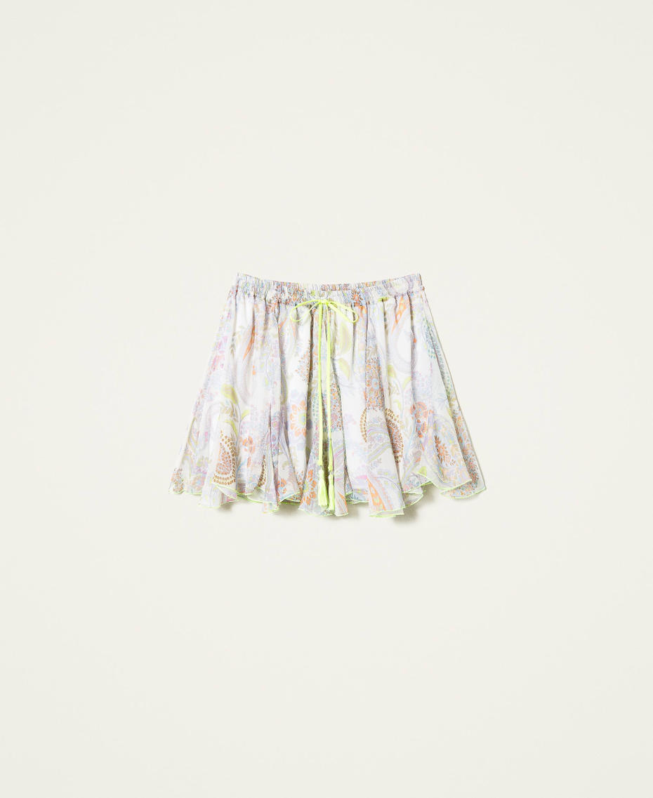 Miniskirt with print and drawstring
