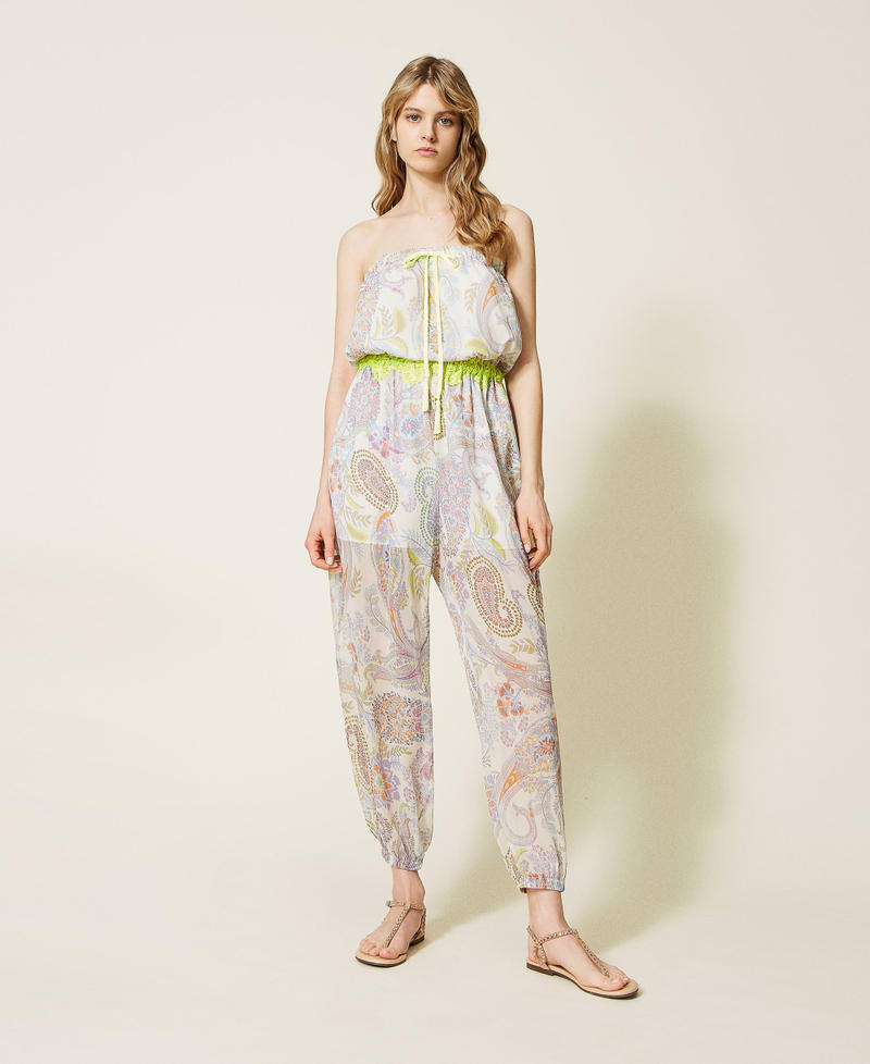 Long printed jumpsuit with neon-coloured details Paisley and Flower Print Woman 221LM2TFF-01
