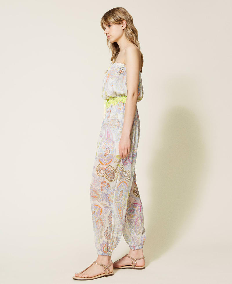 Long printed jumpsuit with neon-coloured details Paisley and Flower Print Woman 221LM2TFF-03